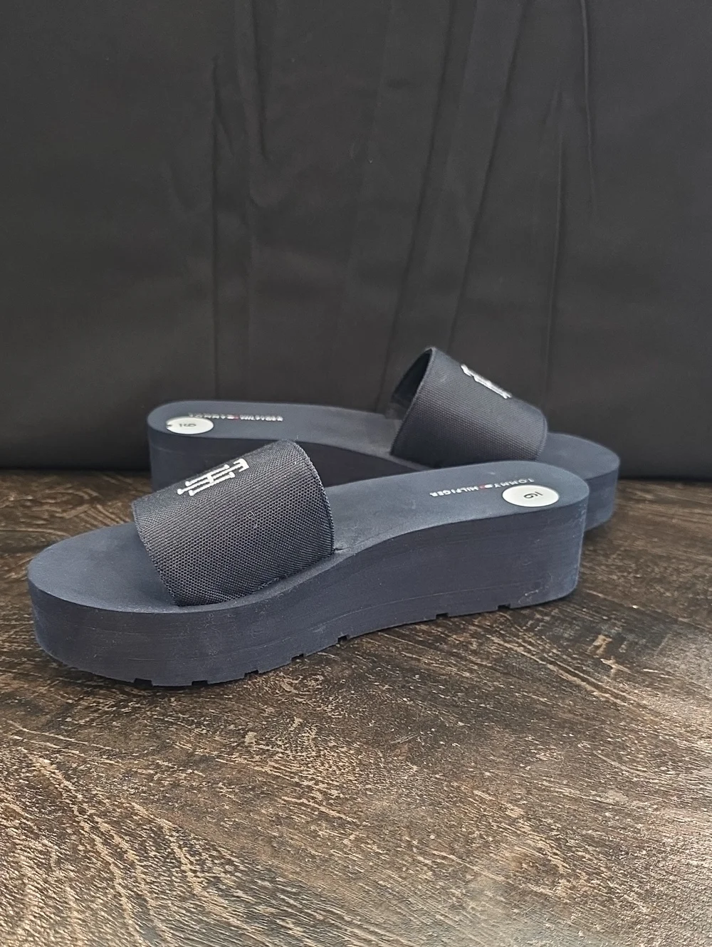Tommy Hilfiger Navy Slide Sandals with White TH Monogram